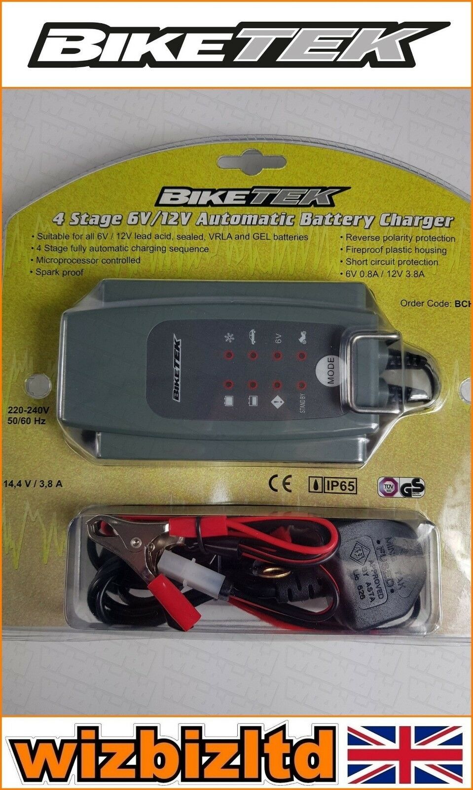 BIKETEK 4 STAGE 6V/12V AUTOMATIC BATTERY CHARGER