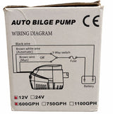 BILGE PUMP 12V 600GPH